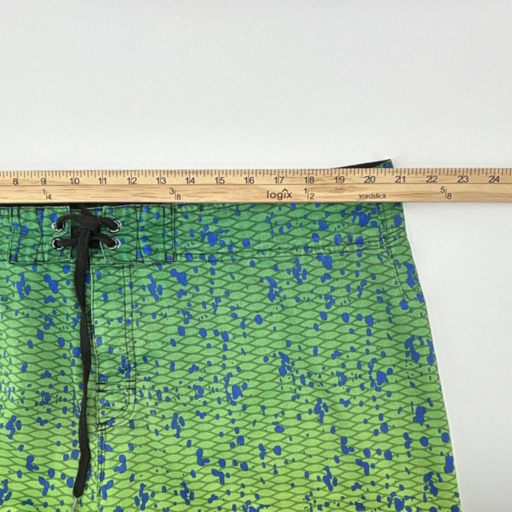 Pelagic Fish Scale Pattern Fishing Board Shorts Green Yellow Blue Athletic 40